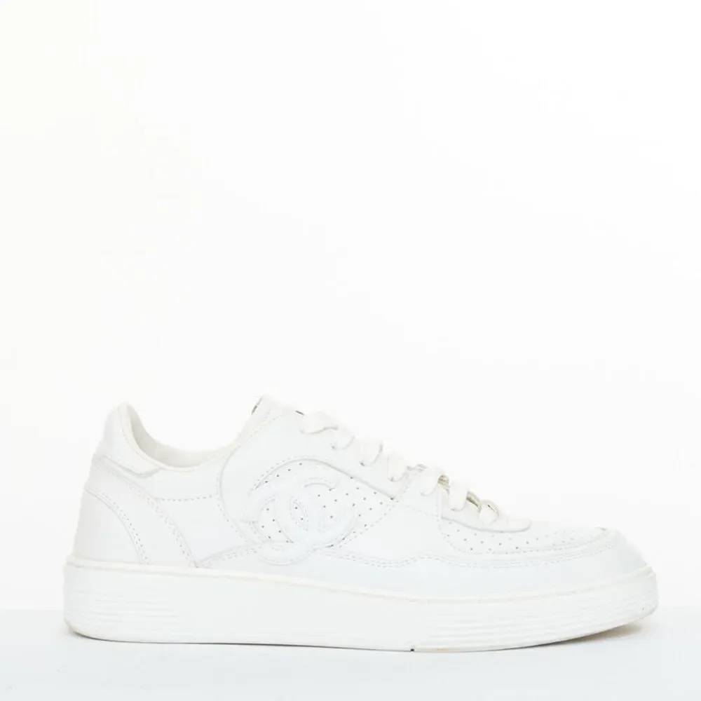 Chanel 2023 White Perforated Leather CC Logo Sneakers